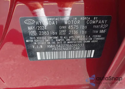 2024 Hyundai Sonata Hybrid Limited z USA, uszkodzony, nr VIN KMHL54JJ7RA096533